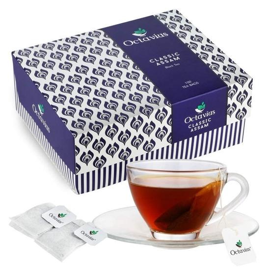 Octavius | Classic Assam Black & Pure GreenTea Combo Pack - 100 Each Tea Bags| Strong Tea | All Natural | Antioxidant-rich | ( 2gm X 100 Bags) X2