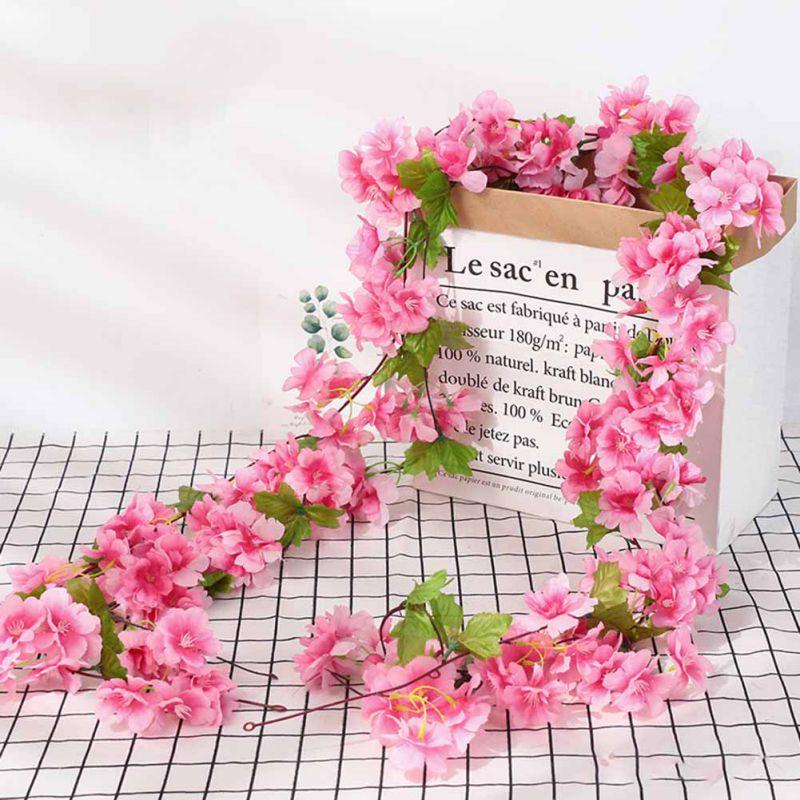 Simulation Flowers Fake Flowers Rattan Cherry Blossom Vine Hydrangea Flowers Winding Pipe Vine Silk Flowers Wall Hanging