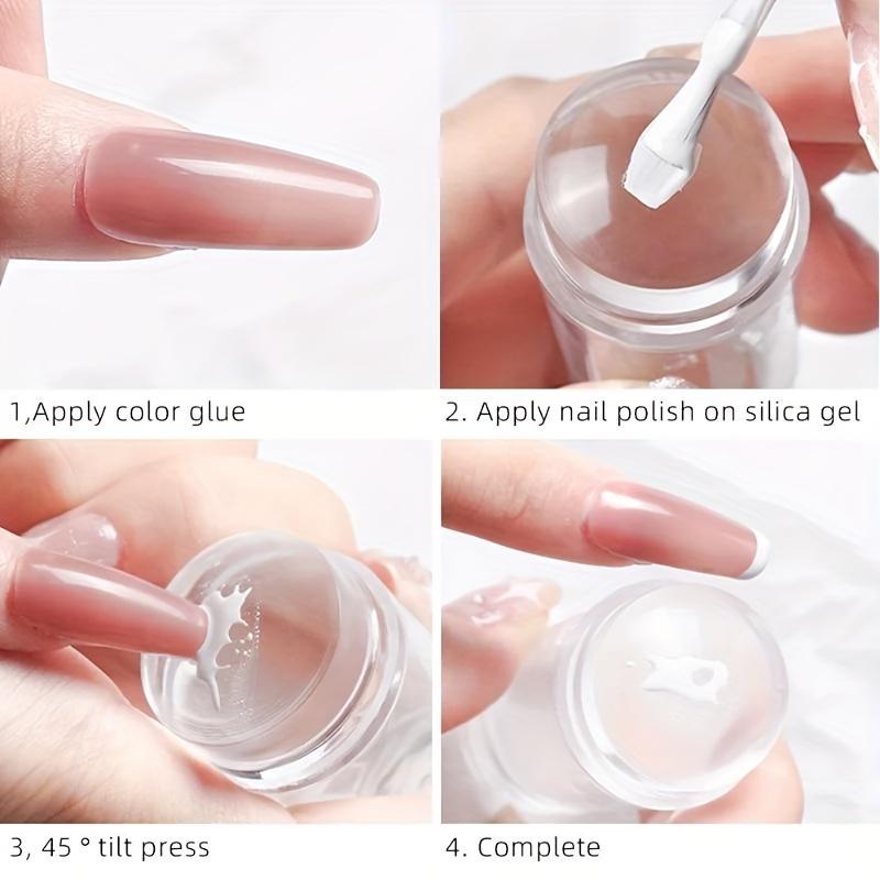 Professional French Manicure Nail Stamp Kit - Transparent Silicone Jelly Stamper with Scraper for Easy DIY Nail Art