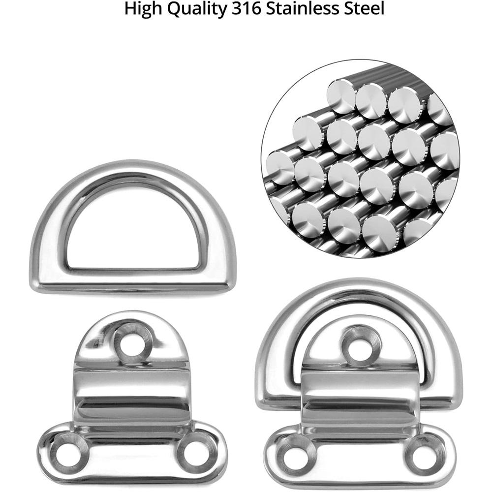 4Pcs Marine Folding D-Ring Anchor Points, 316 Stainless Steel Heavy Duty Tie Down Eyebolts For Boat Truck Trailer Cargo Securing