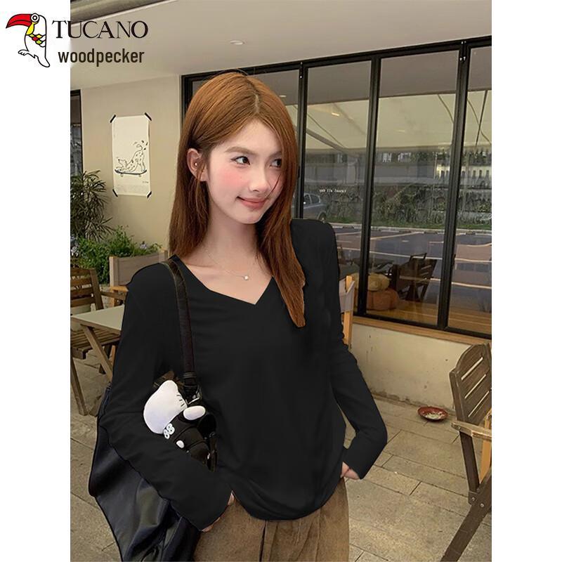 Woodpecker Women s V-Neck Long Sleeve Cotton T-Shirt M