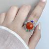 Adjustable Open Ring Women Men Vintage Butterfly Floral Design Copper Jewelry With Enamel Inlay