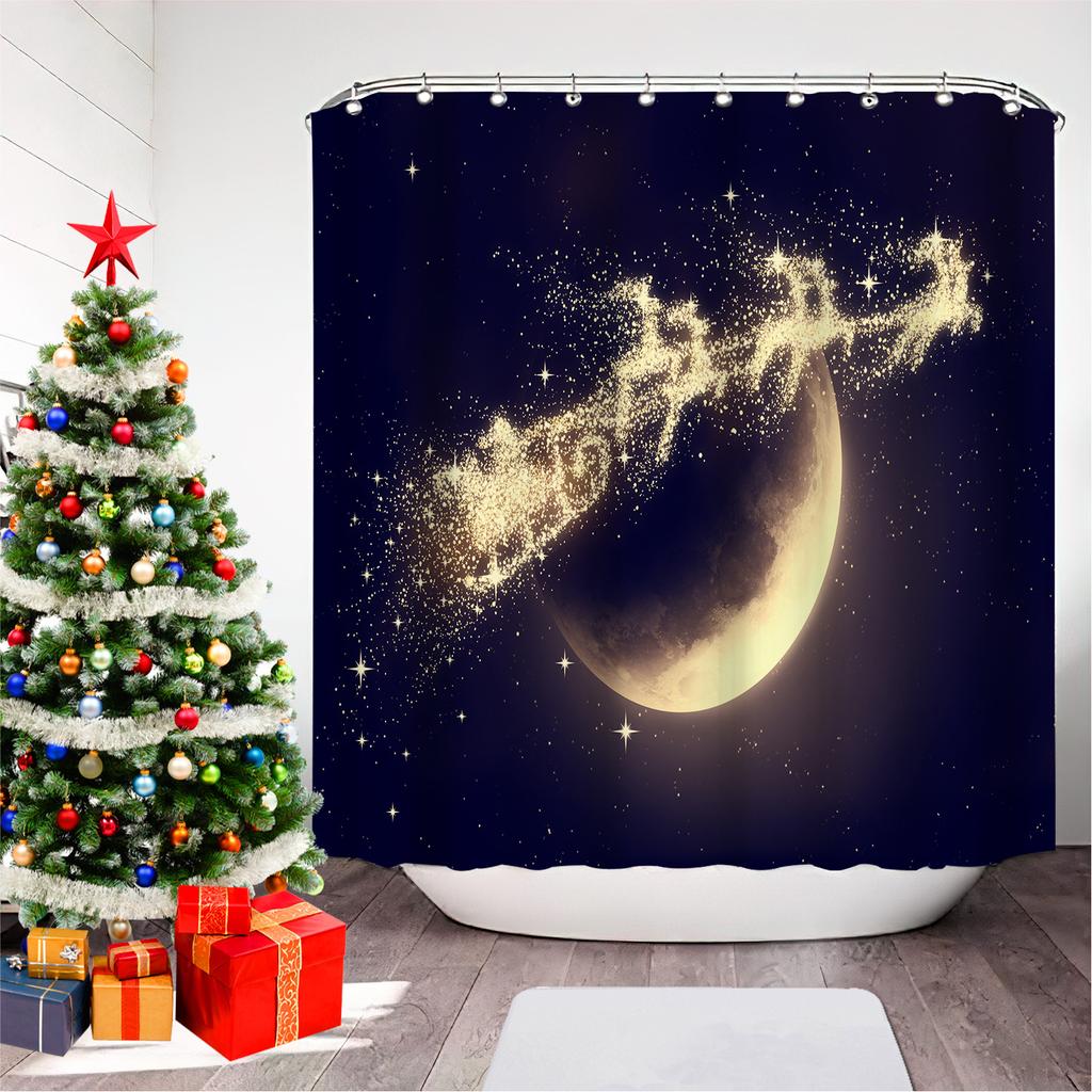 GAEChristmas Printed Bathroom Shower Curtain Snowman Santa Claus Waterproof Polyester Curtain Home Decoration Window Christmas