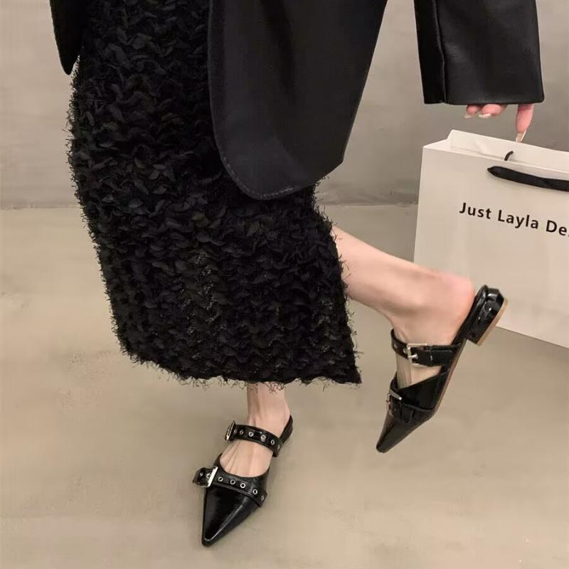 Sexy Pointed Toe Women Mules Slippers Slingback Sandals Designer Summer New Shoes 2025 Woman Flats Trend Dress Buckle Sandalias