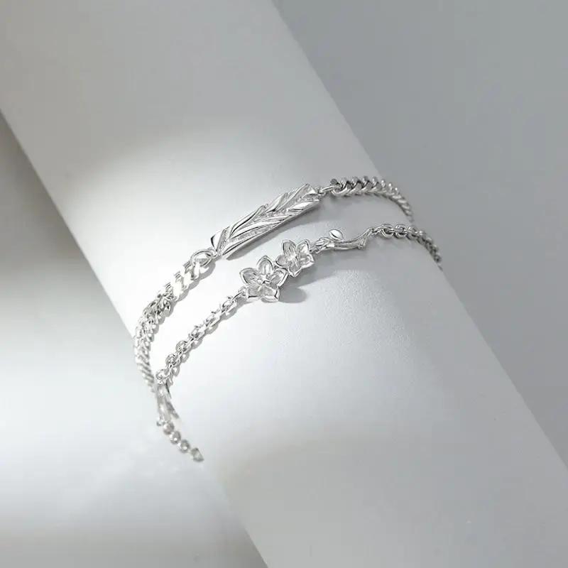 Classic Adjustable Lovers Bracelet Valentine's Day Hand Jewelry Simple Thin Bracelet Flower Charm Couple Bangle Girls