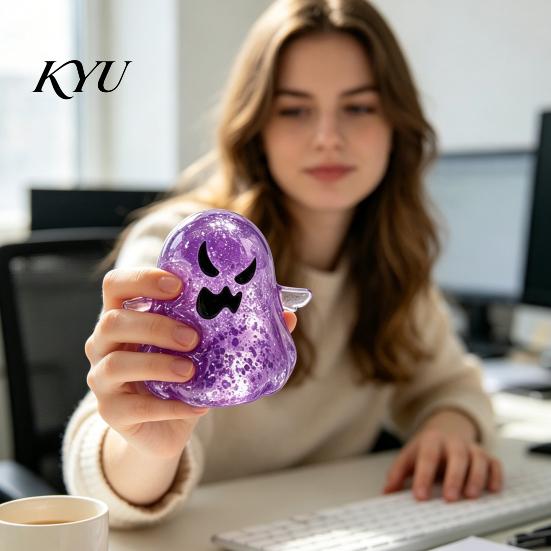 Stress Relief Accessories Halloween Ghost Toy, Spooky Glitter Squeeze Sensory Toy Clear Fidget for Focus and Relaxation Soft TPR