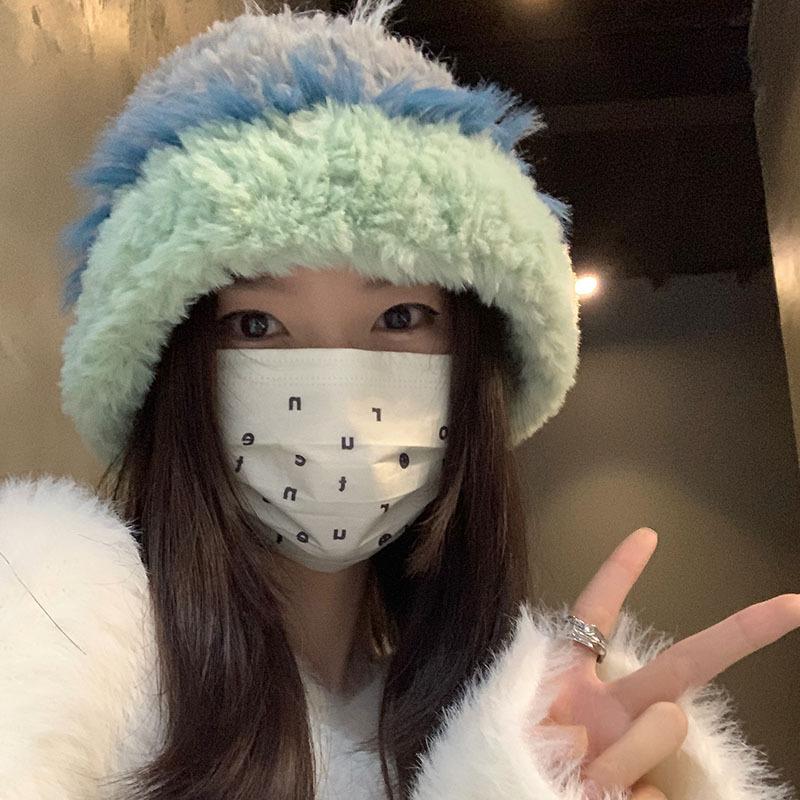 

Женская пушистая полосатая вязаная шапка в корейском стиле, милая шапка-бини с ушками, теплая, стройнящая лицо One Size