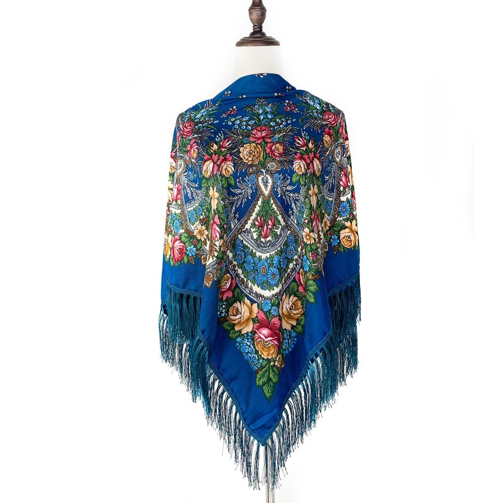 Luxury Floral Print Russian Scarf Women Retro Fringed Square Bandana Scarves Ukrainian Shawl Babushka Handkerchief Head Wraps