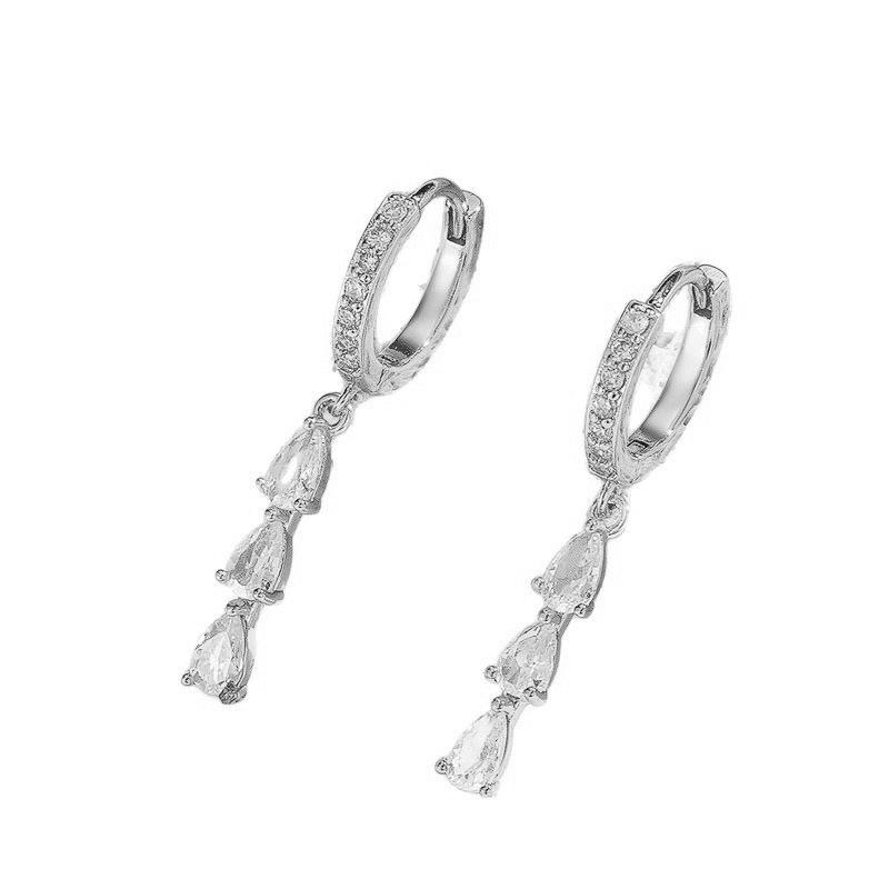 Fashionable Sparkling Waterdrop Dangle Earrings For Women Elegant Wedding Party Jewelry Gift серебряный