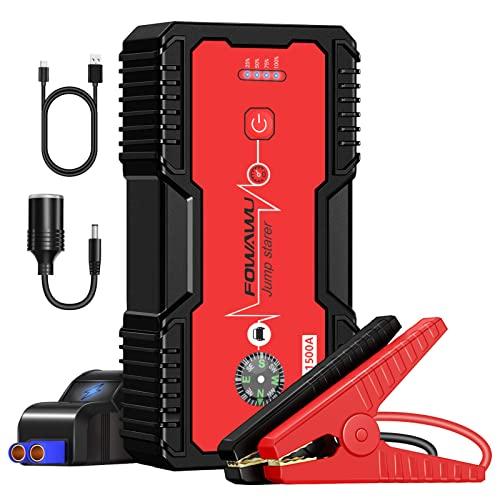 FOWAWU 12v Car Jump Starter 18000mAh 1500A Peak Current (7.0L Gasoline Vehicles, 5.5L Diesel Vehicles) Portable Car Jump Starter LED Light Mobile