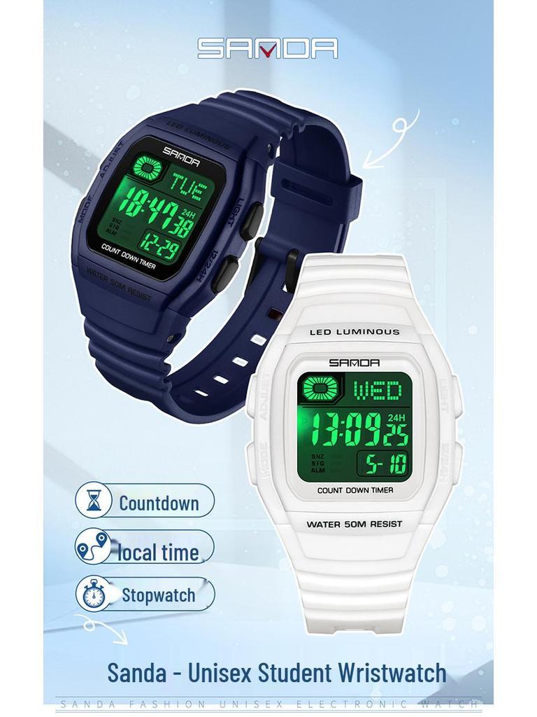 Sanda Universal Multifunctional Waterproof Sport Watch - Small Square Design for Students
