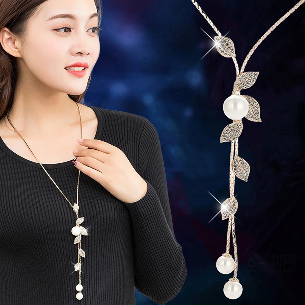 Ladies Pearl Leaves Chain Necklace