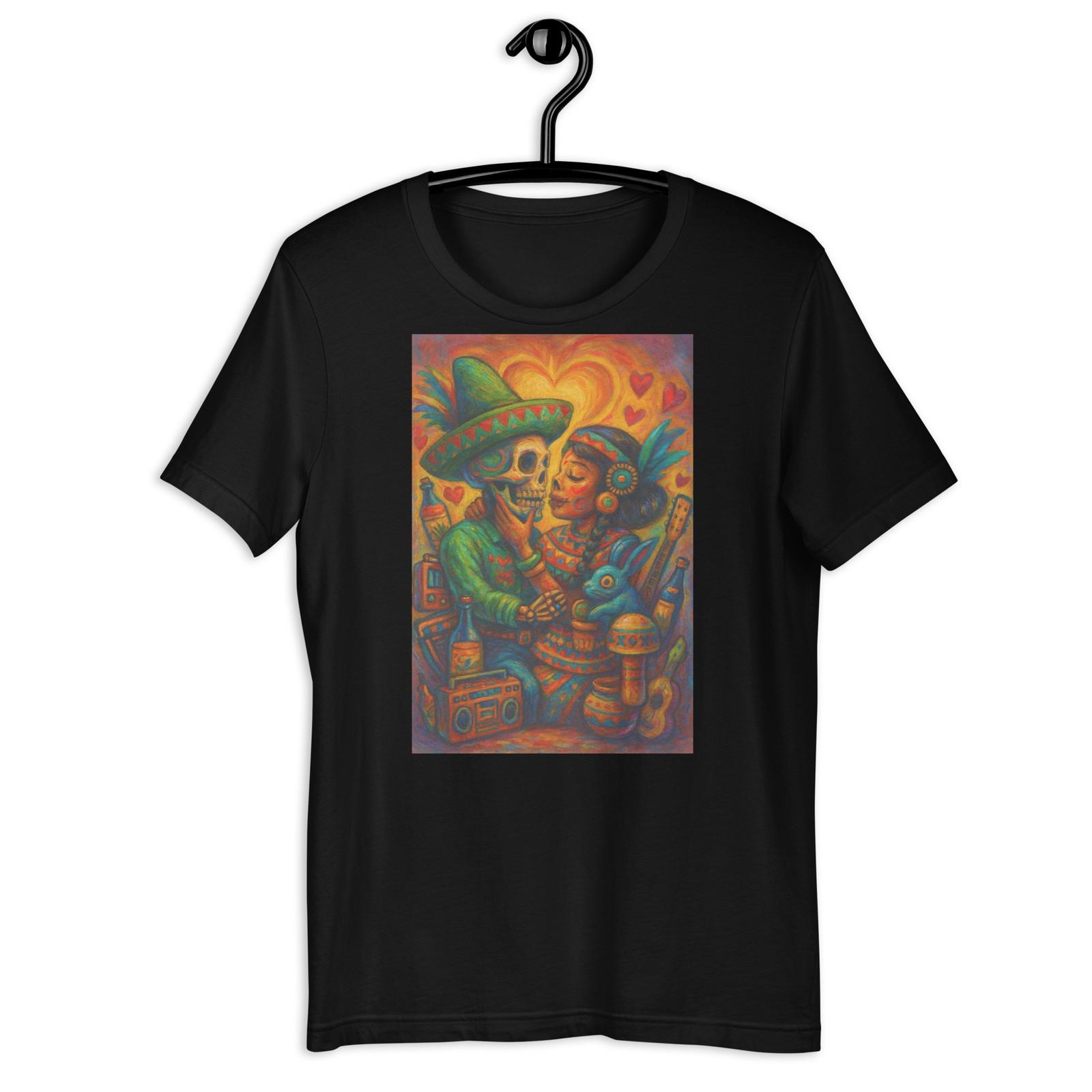 Dia de los Muertos Couple Shirt Aztec Love Skull Mexican Art Tee S