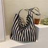 Large Capacity Striped Tote Bag Korean Retro Minimalist Nylon Shoulder Bag for Women Shopping