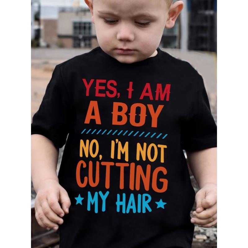 

European sizes Boys Yes, I Am A Boy Graphic T-Shirt - Red & Blue Letter Print Short Sleeve Tee, Breathable Summer Casual Top for Youngsters 98cm чёрный