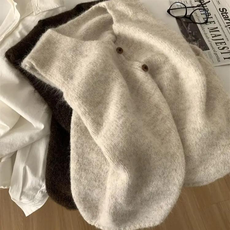 Woman Sweater Vest Sleeveless Retro Preppy Style Autumn Knitwears Waistcoat Outerwears Oversized Coats Winter Sweater Jumpers