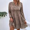 Spring and Autumn Temperament Women's Clothing Short Folded Leopard Print Long Sleeve Dress