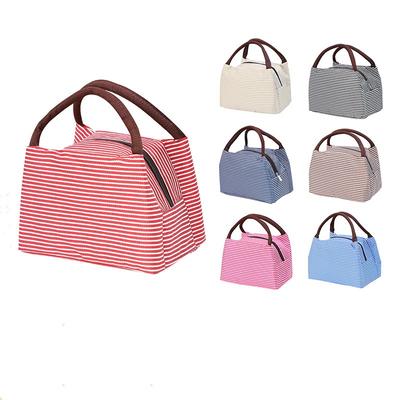 Oxford Cloth Waterproof Aluminum Film Picnic Bag Striped Lunch Box Bag Office Workers Bento Tote Bag Travel Storage Bag Gifts