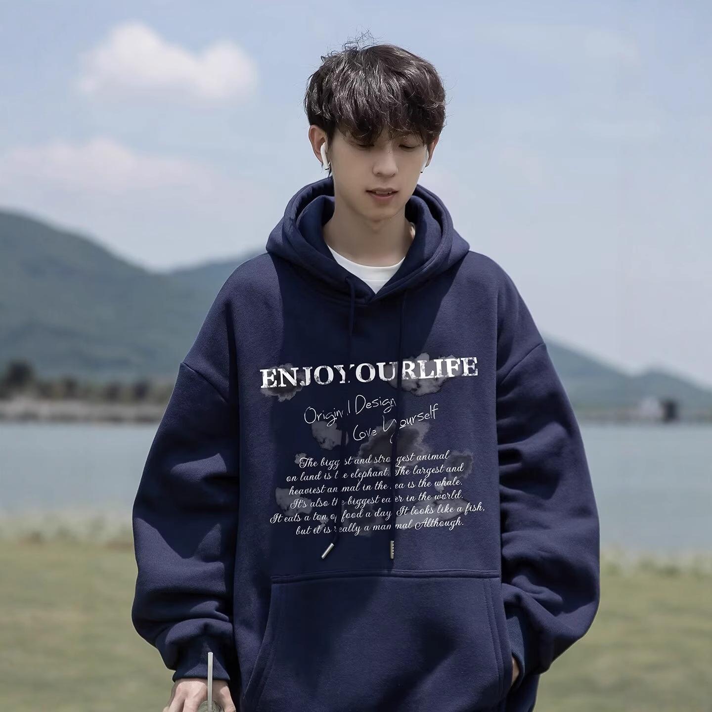 

Fleece Thickened Hooded Sweater Men s American Sweater Autumn and Winter Hooded Sweater Teen Jacket 5XL Темно-синій