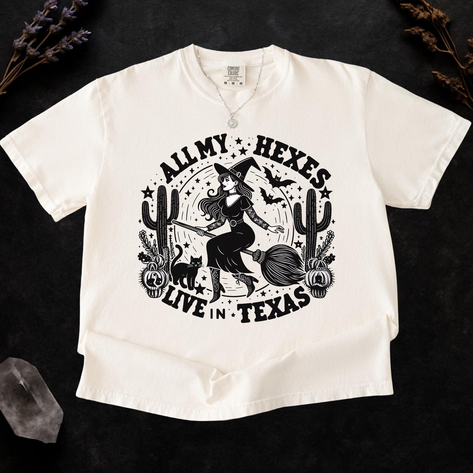 Witchy Western Tee: All My Hexes Live in Texas - Comfort Colors Shirt S