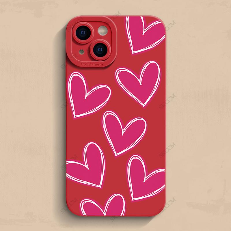 Luxury Red Love Heart Soft Silicone Phone Case For iPhone 15 14 13 12 11 Pro Max Mini XR X XS Max 7 8 Plus Matte Back Cover