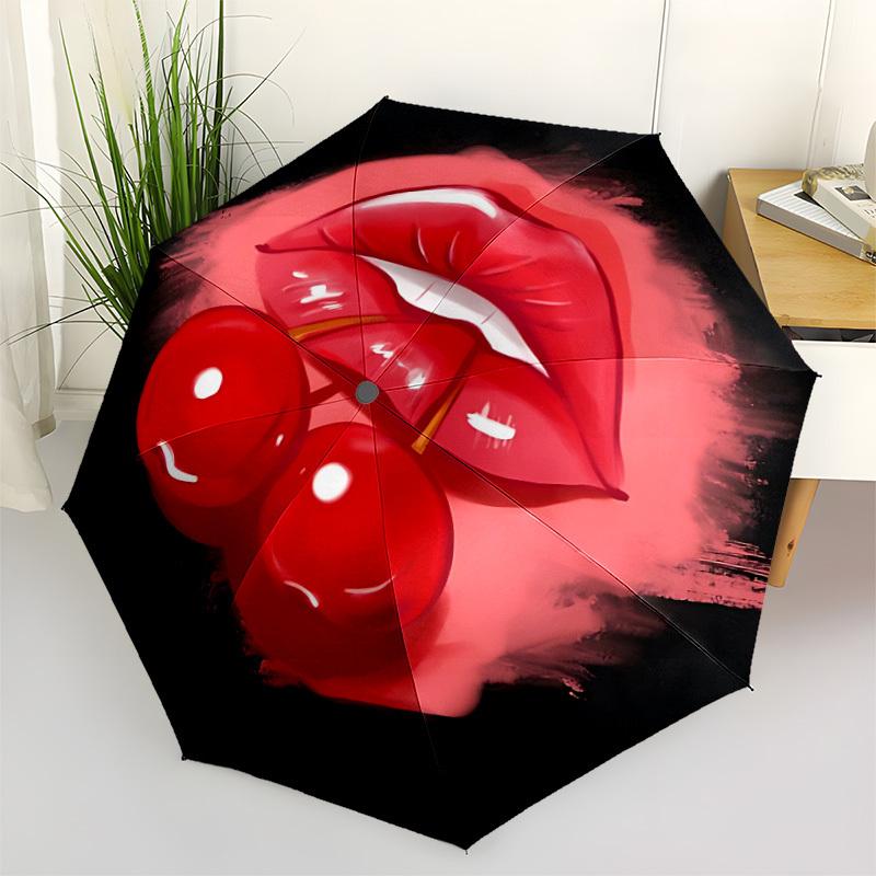 

1pc Cherry Lips Automatic Folding Umbrella, 8-Rib Iron Frame, Casual Outdoor Accessory for Birthday Festival Gifts yy251128180