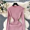 Abito aderente a maniche lunghe a maniche lunghe con scollo a O elegante elegante da donna Abito aderente in maglia aderente alla moda sexy con abiti elastici sottili