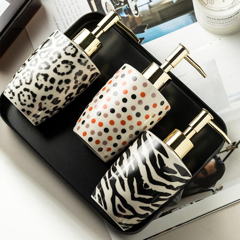 Ceramic Leopard Print Lotion Bottle Black and White Soap Liquid Container Home Water Lotion Makeup Remover Water Storage Bottle