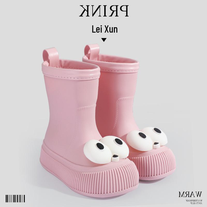 Women's Fashion Rain Boots: Non-Slip, Waterproof, Fleece-Lined, Mid-Calf Boots for Ladies & Kids - Perfect for Outdoor Wear.