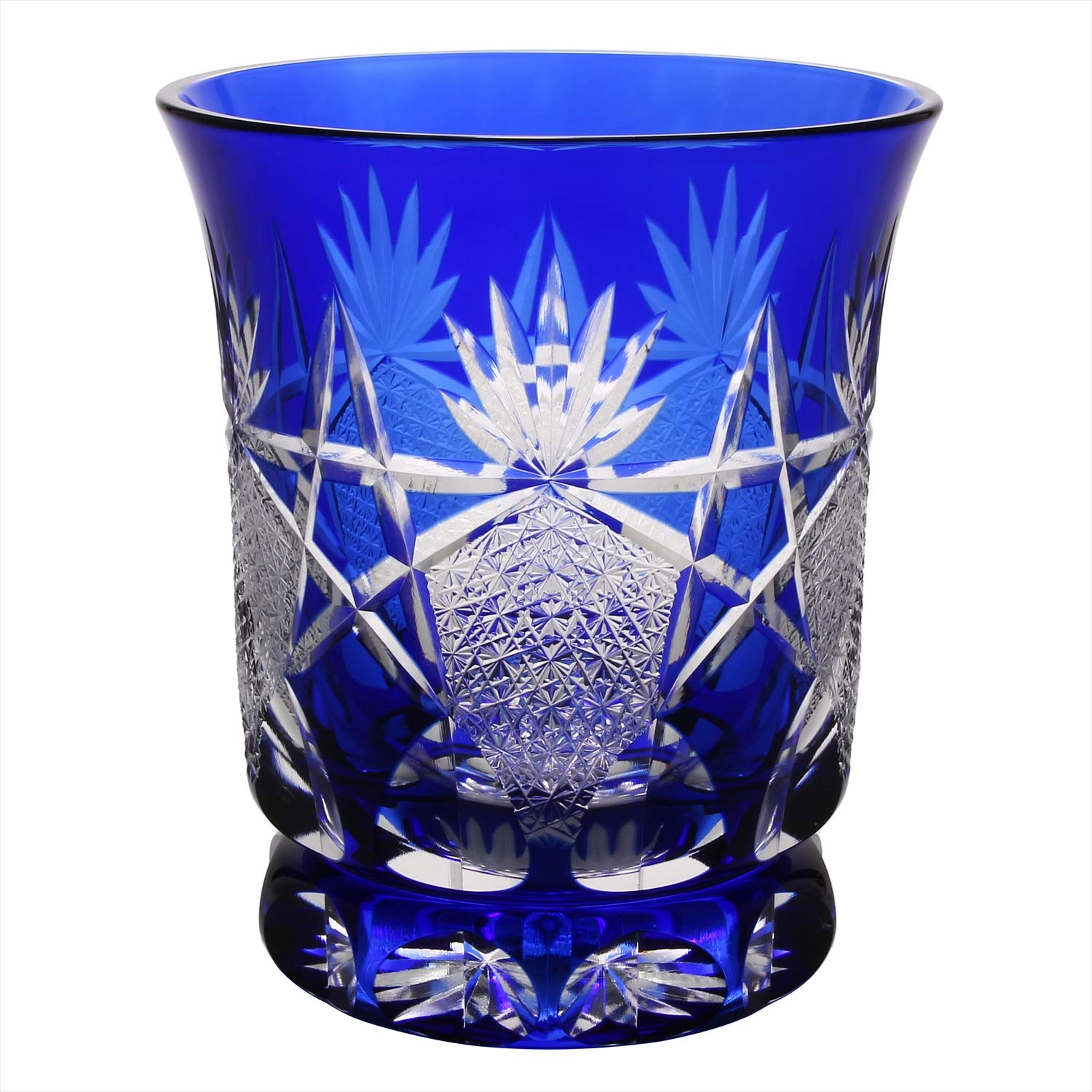 Sumida Edo Kirikokan Rocks Indigo Edo Kiriko by Junichi with a and Chrysanthemum Glass, Blue, 280ml, Komata, Five-Star Pattern, FG4-1