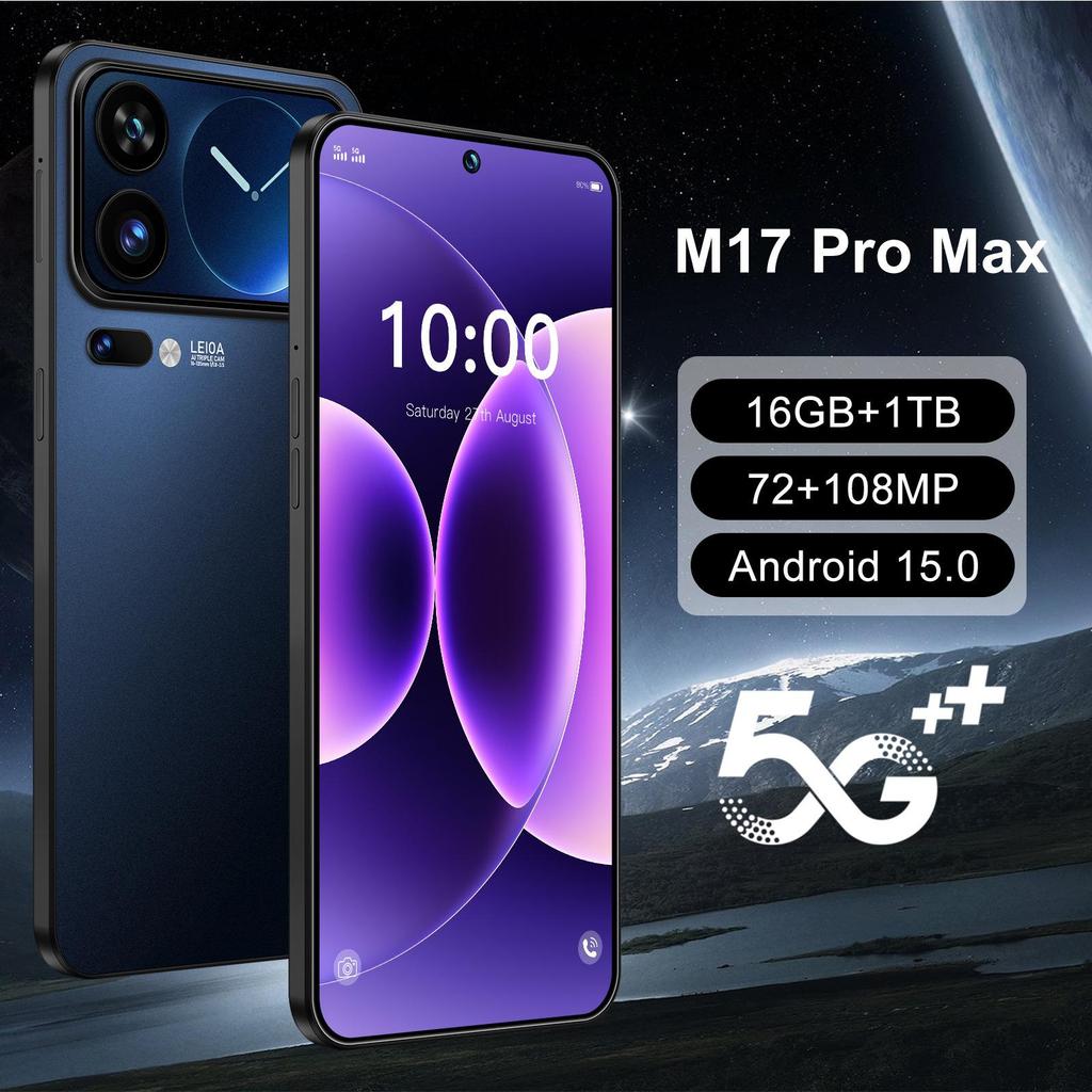 Smartphone Android M17 Pro Max 16 Go + 1 To, Grand Écran de 7,3"
