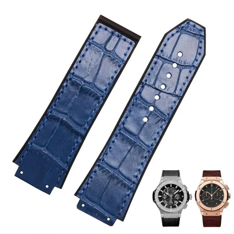 Cinturino in Vera Pelle per HUBLOT BIG BANG Impermeabile da Uomo in Pelle di Mucca Cinturino per Orologio Catena in Gomma Braccialetto 25-19mm polso