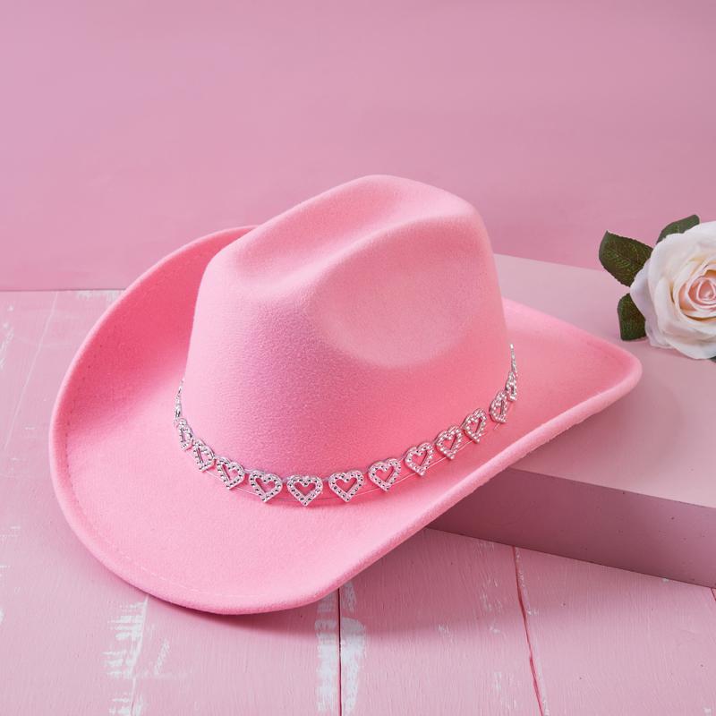 Rhinestone Necklace Decorated Cowgirl Hats for Women Girls Western Style Photo Props Jazz Hats Party Dress Caps Panama Hats