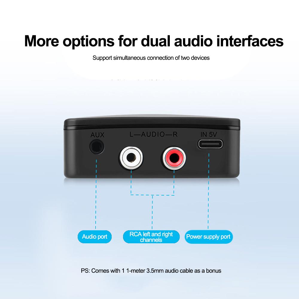 Bluetooth 6.0 Audio Receiver Wireless Stereo Music Hi-Fi 3.5mm Jack 2RCA Adapter Receivers with Mic for Car Speaker PC