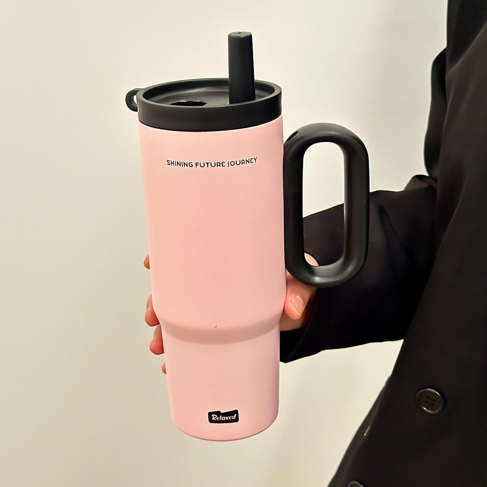 316 Stainless Steel Insulated Ice Buster Cup with Straw - Large Capacity for Car Use 750ml розовый