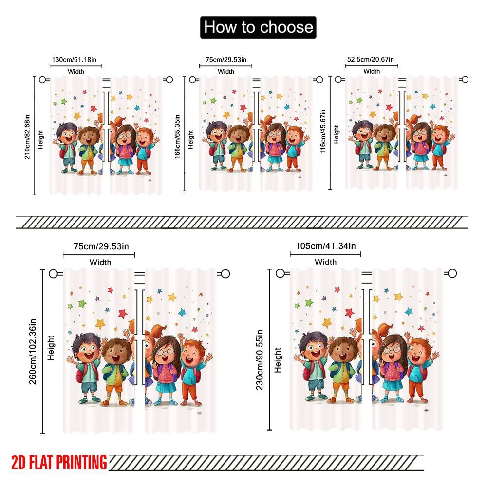 2pcs,2D Plane Printing Print Curtains Happy Youngsters Back To School Polyester Woven (without Rod) Gifts Ldeal for Bedroom,