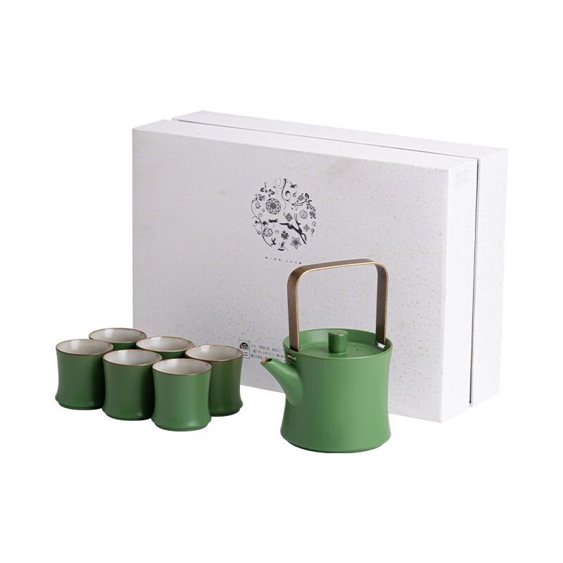 

Light Luxury Green Bamboo Ceramic Tea Set