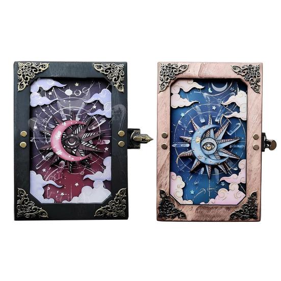 Handmade Witch Hidden Key Journal Gothic Vintage Sun Moon Design Witch Notebook with Lock And Key for Spell Book
