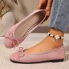 Plus Size Women's Black Suede Ballet Flats with Bow - Soft Sole & Shallow Mouth for Commuting