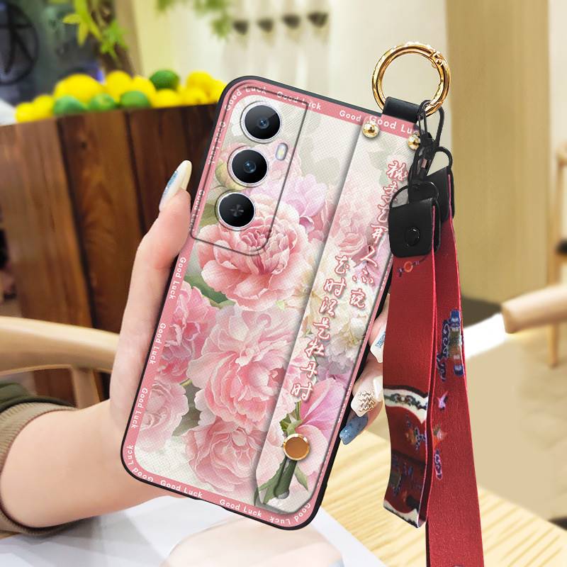 Elderly lady Waterproof Phone Case For Realme C65 Chinese style Fashion Lanyard Ring Silicone Soft case Dirt-resistant