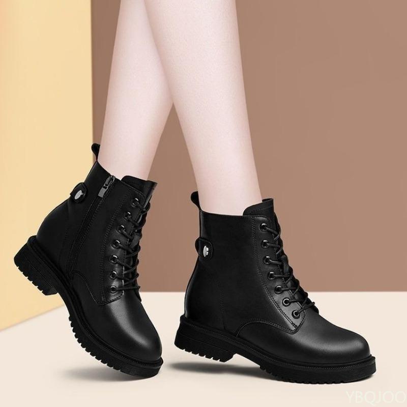Small Size New Autumn and Winter Black Thick Soled Warm Short Boots with Fleece Windproof Anti Slip Versatile Motorcycle Boots