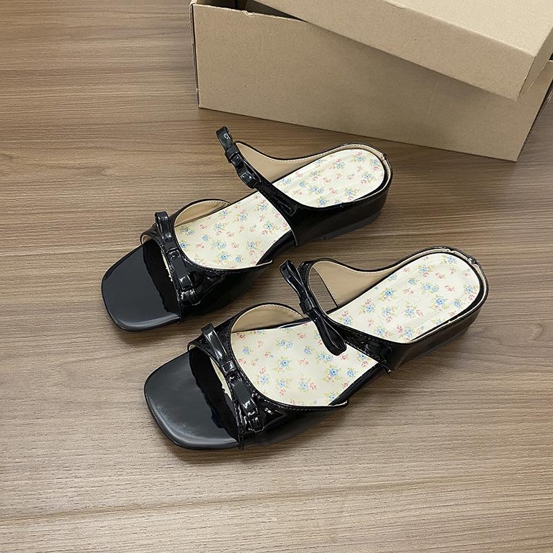 Small inner height increase women's shoes French beautiful floral bow open-toed outer wear spring and summer with skirt cool slippers
