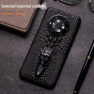 Genuine Leather Dragon Head Pattern Protective Cover for Honor Magic3 and Magic3 Pro.