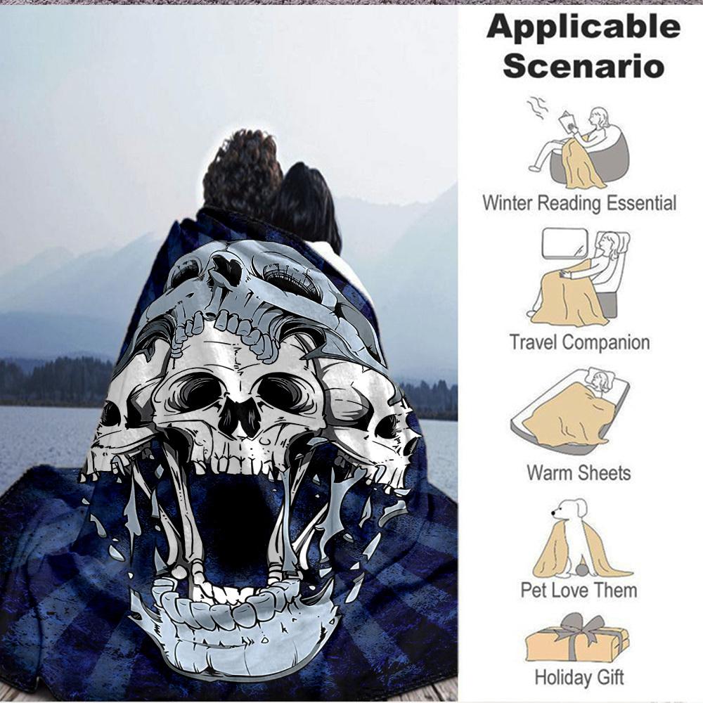 1pc Skull Blanket, Lightweight Flannel Throw Blanket For Sofa, Bed, Travel, Camping, Living Room, Office, Couch, Chair, And Bed