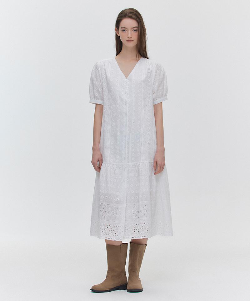 Marie Claire V-Neck Lace Button Short Sleeve Dress (Magbop03Mwh)