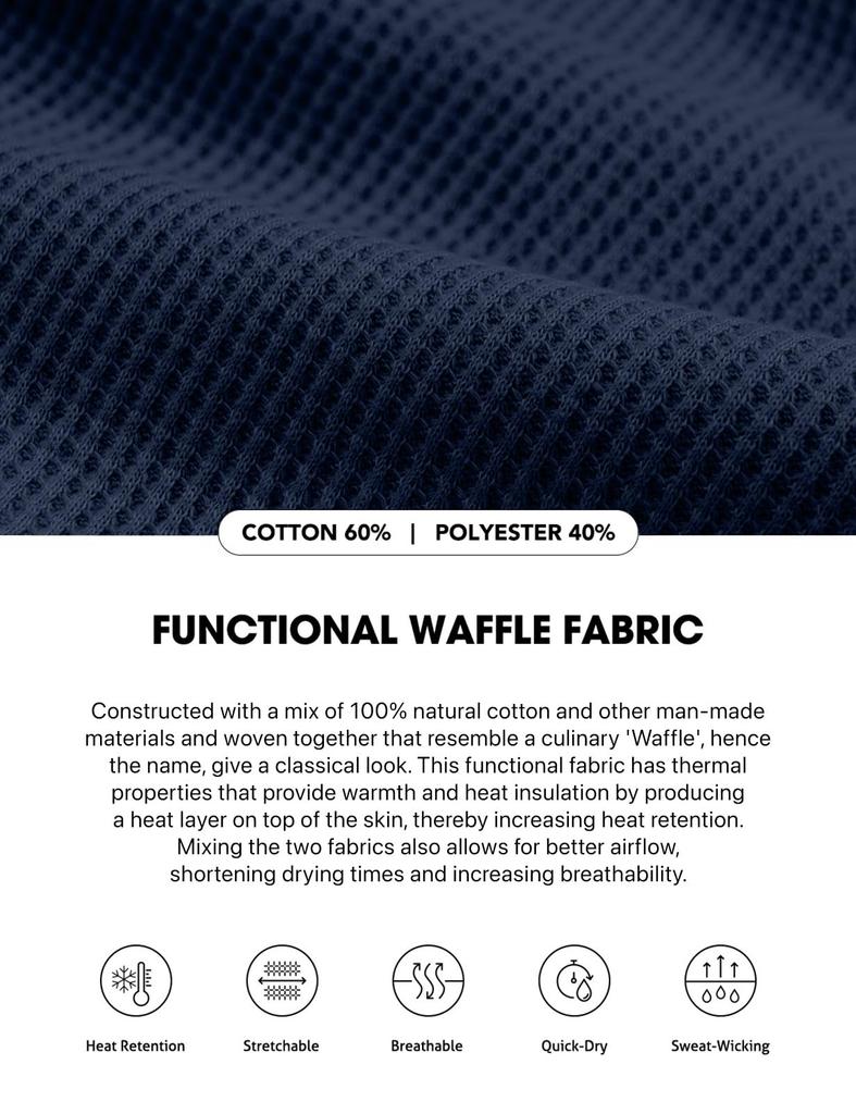 CQR Long Sleeve Undershirt and Heattech Ultra Warm Waffle Casual Thermal Men's [Sweat-Wicking, Quick-Drying, Lightweight, Warm, Stretchy] Innerwear,