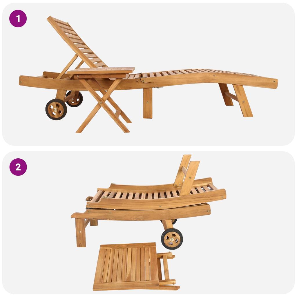 Sun Lounger 2 Pcs Brown Solid Wood Teak