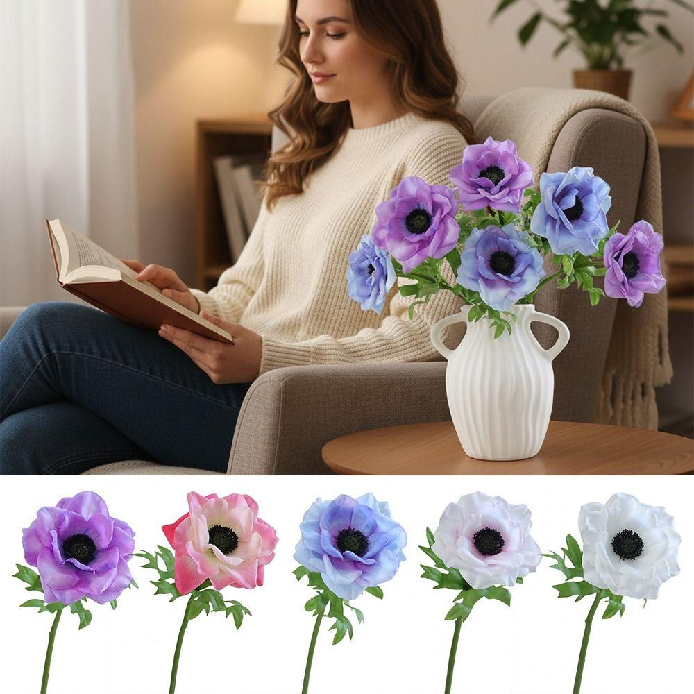 Multicolor Corn Poppy Artificial Flower Green Leaves Faux Flower Fake Flower Home Decoration