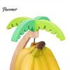 Natural Wood Fruit Stand Wooden Banana Hanger, Coconut Tree Shape, with Metal Hook, Display Tropical Theme Stable Base Rack, for Kitchen Countertop
