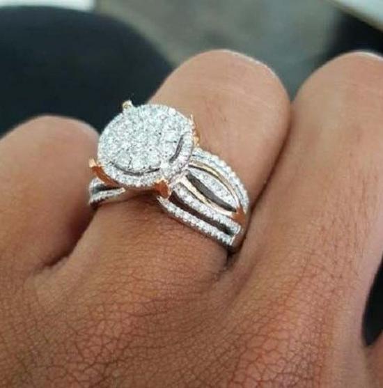 He Cheng's 14K Rose Gold Two-Tone Micro-Inlaid Diamond Ring: European & American Luxury Engagement/Banquet Jewelry